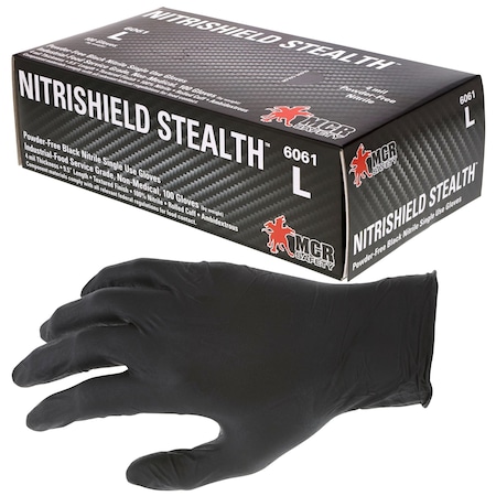 Mcr Safety NitriShield Stealth, Disposable Gloves, 4 mil Palm, Nitrile, Powder-Free, L, 1000 PK, Black 6061L
